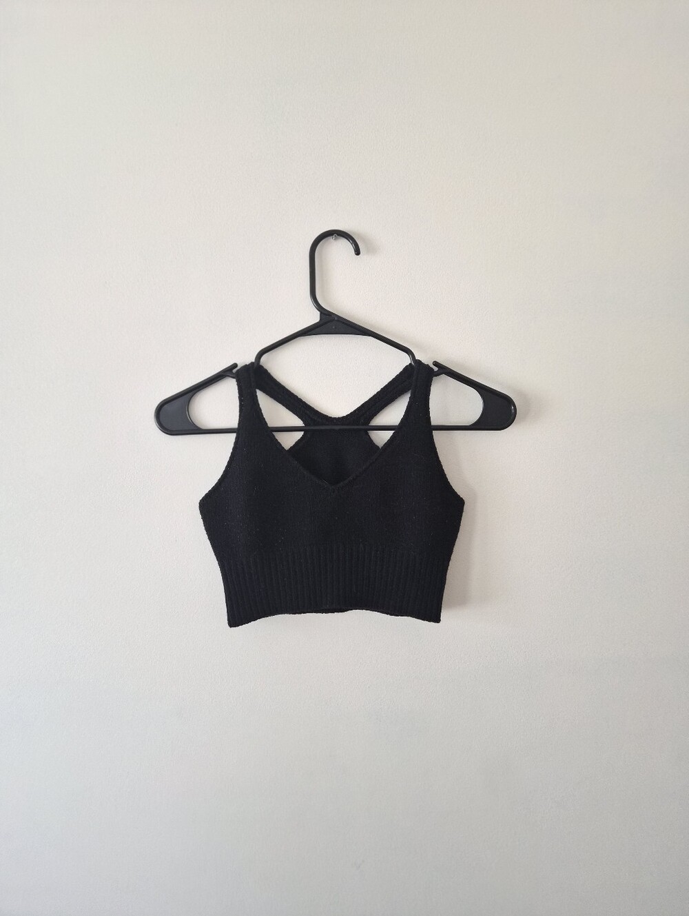 Black Knit Cropped Tank Top with Crisscross Back